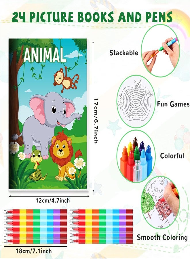 BenLouis Coloring Books for Kids With Stacking Crayons Set Mini Coloring Books Bulk for Ages 4-8-12 Small Activity Books for Birthday Party Gifts Goodie Bags Stuffers Travel（24+24Pcs Assorted） - Image 2